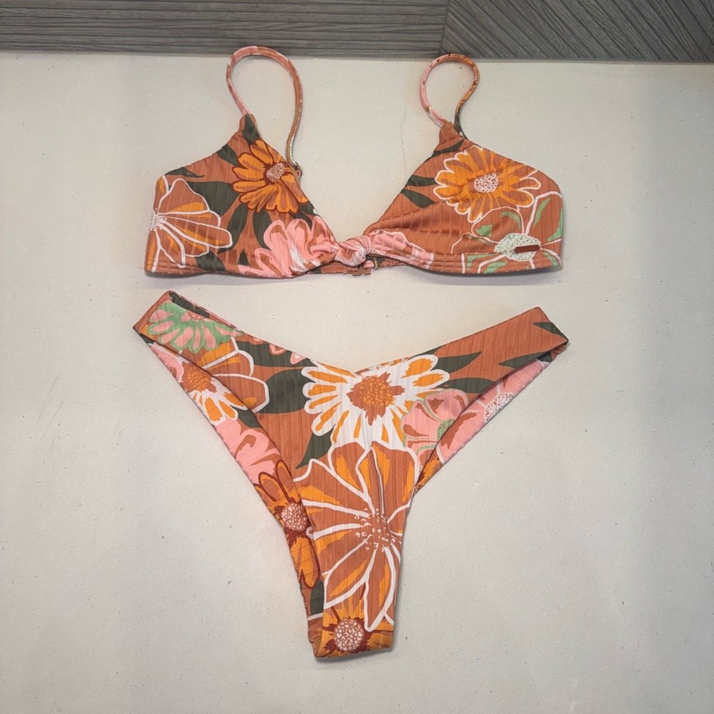 Roxy Floral Bikini Set in Orange and Green